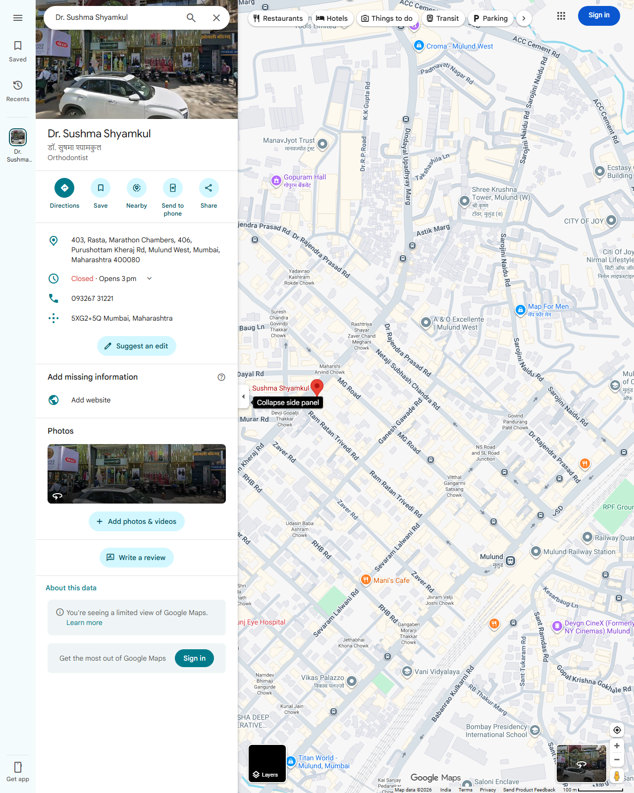 Live screenshot of the Google listing