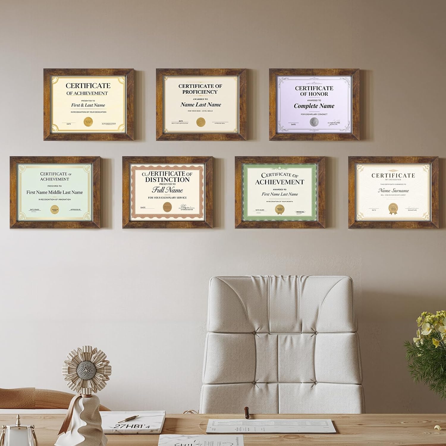 Certifications wall at Dr. Sushma Shyamkul